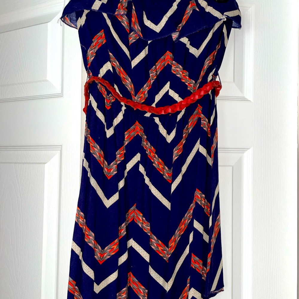 Strapless Blue and Red Summer Dress